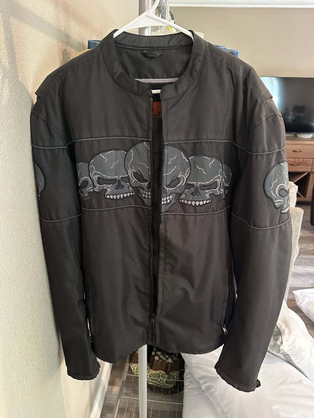 Leon Leather Co. Inc. Black Textile Motorcycle Scooter Jacket with Reflective Sk